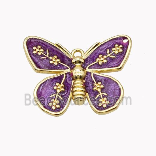 Copper Butterfly Pendant Purple Enamel Gold Plated