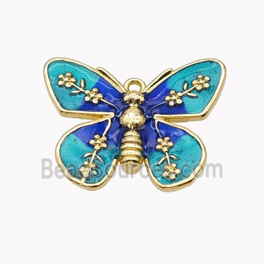 Copper Butterfly Pendant Teal Enamel Gold Plated