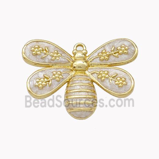 Copper Honeybee Pendant White Enamel Gold Plated