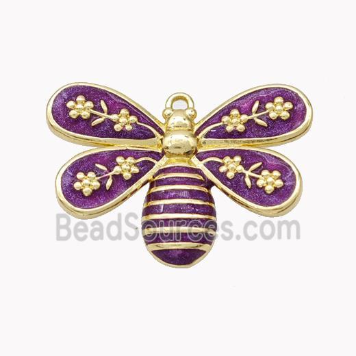 Copper Honeybee Pendant Purple Enamel Gold Plated