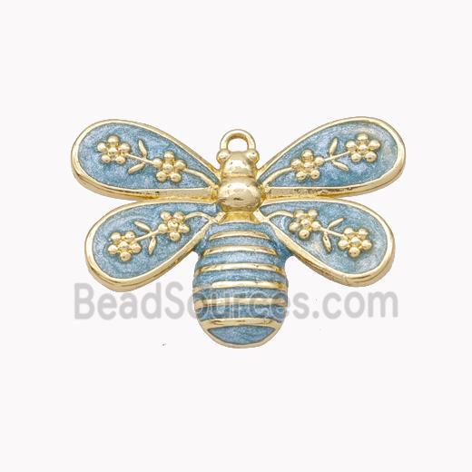 Copper Honeybee Pendant Blue Enamel Gold Plated