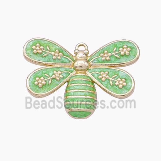 Copper Honeybee Pendant Green Enamel Gold Plated