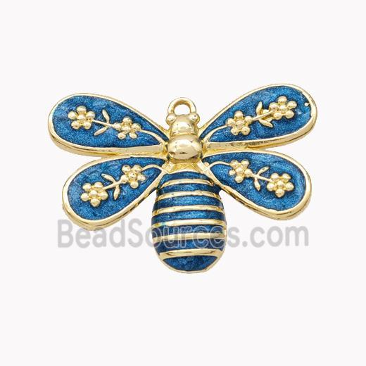 Copper Honeybee Pendant Blue Enamel Gold Plated