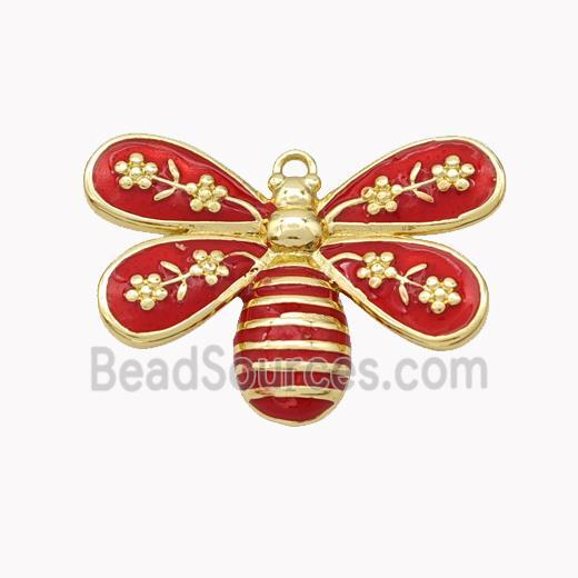 Copper Honeybee Pendant Red Enamel Gold Plated