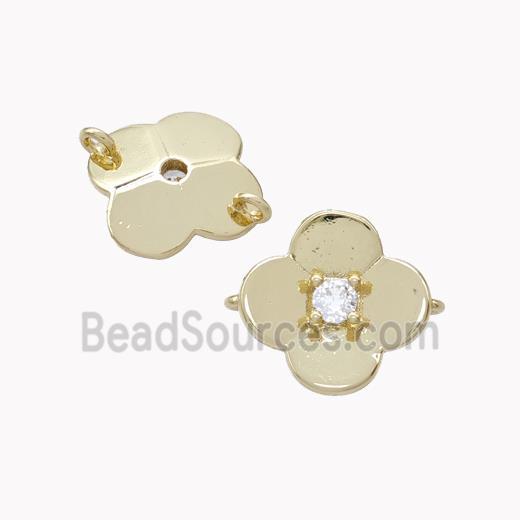 Copper Flower Connector Pave Zirconia Gold Plated