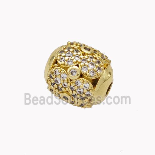 Copper Barrel Beads Micropave Zirconia Gold Plated