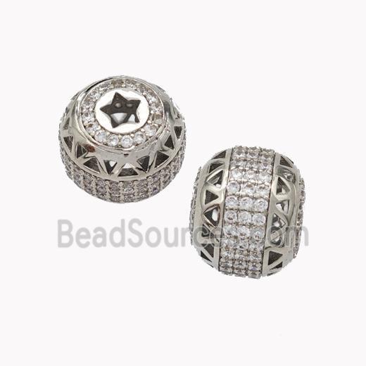 Copper Barrel Beads Micropave Zirconia Platinum Plated