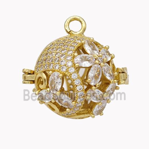 Copper Ball Flower Locket Pendant Pave Zirconia Gold Plated