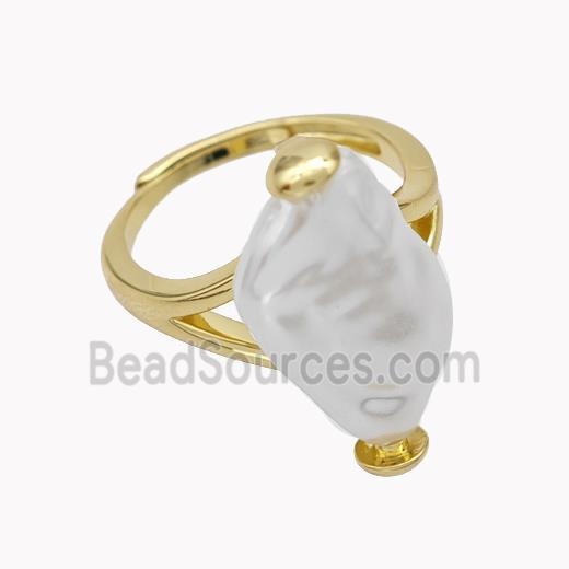 Copper Rings Pave Pearlized Shell Adjustable Gold Plated