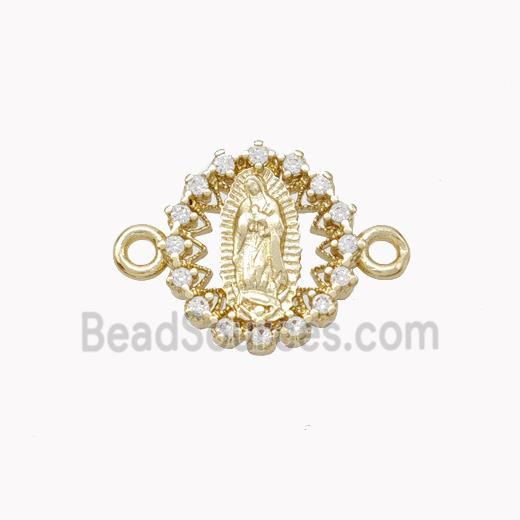 Virgin Mary Charms Copper Connector Pave Zirconia Gold Plated