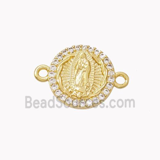 Virgin Mary Charms Copper Connector Pave Zirconia Gold Plated