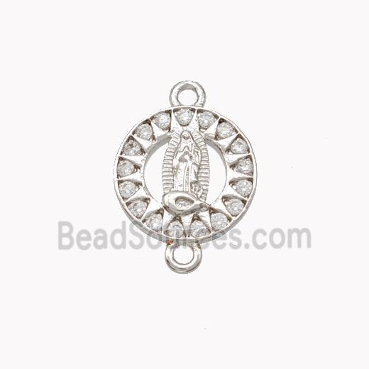 Virgin Mary Charms Copper Connector Pave Zirconia Platinum Plated