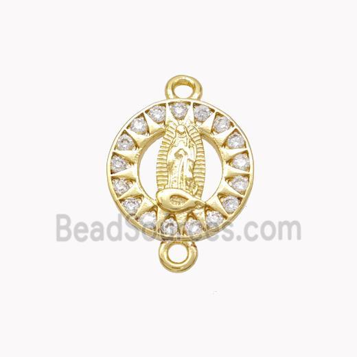 Virgin Mary Charms Copper Connector Pave Zirconia Gold Plated