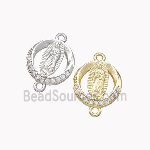 Virgin Mary Charms Copper Connector Pave Zirconia Mixed