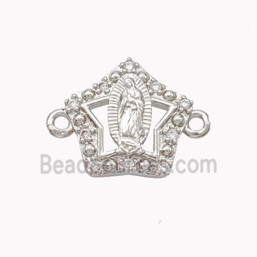 Virgin Mary Charms Copper Star Connector Pave Zirconia Platinum Plated