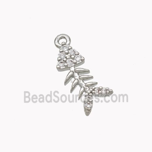 Copper Fishbone Pendant Pave Zirconia Platinum Plated