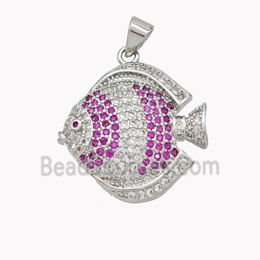 Copper Fish Pendant Micropave Zirconia Platinum Plated