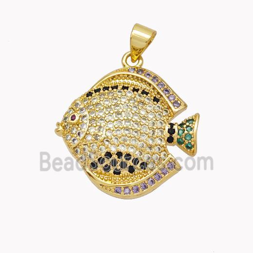 Copper Fish Pendant Micropave Zirconia Gold Plated