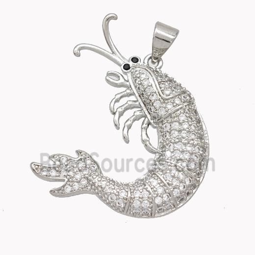 Copper Lobster Charms Pendant Pave Zirconia Platinum Plated