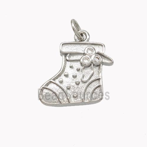 Christmas Stocking Charms Copper Pendant Pave Zirconia Platinum Plated