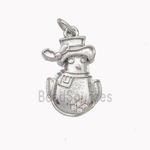 Christmas Snowman Charms Copper Pendant Pave Zirconia Platinum Plated