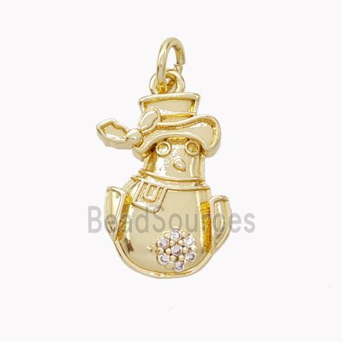 Christmas Snowman Charms Copper Pendant Pave Zirconia Gold Plated