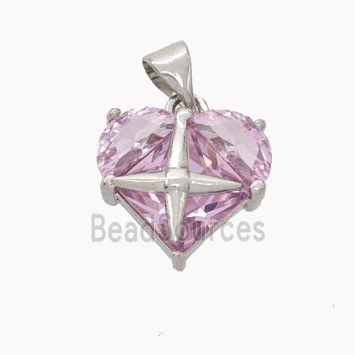 Pink Crystal Glass Heart Pendant Platinum Plated