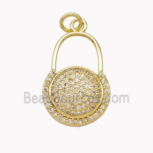 Copper Lock Pendant Pave Zirconia Gold Plated