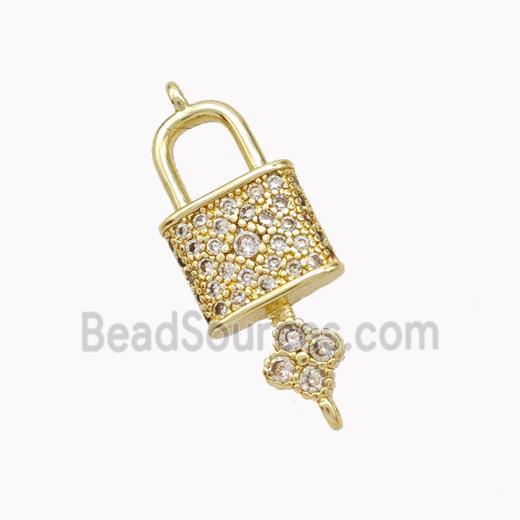 Copper Lock Key Pendant Pave Zirconia Gold Plated