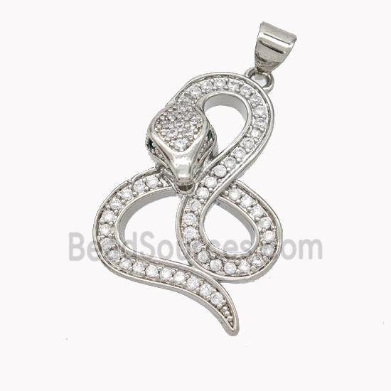 Copper Snake Pendant Pave Zirconia Platinum Plated