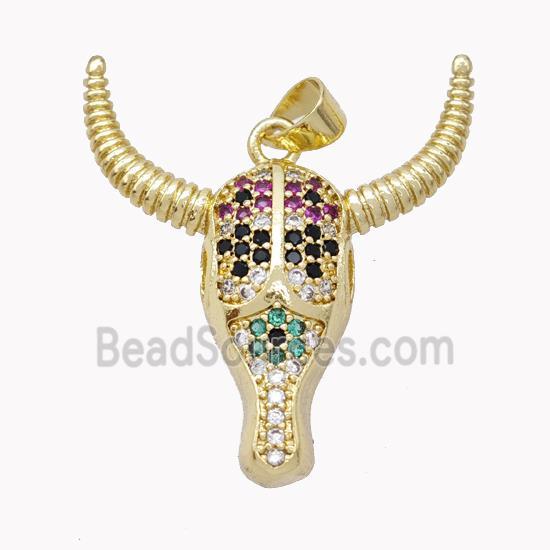 Copper Bullhead Pendant Pave Multicolor Zirconia Gold Plated