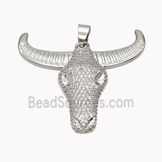 Copper Bullhead Pendant Pave Zirconia Platinum Plated