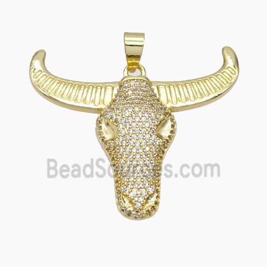 Copper Bullhead Pendant Pave Zirconia Gold Plated