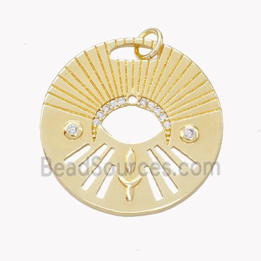 Copper Sun Ray Pendant Pave Zirconia Gold Plated