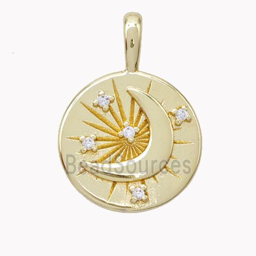 Copper Moon Pendant Pave Zirconia Gold Plated