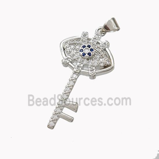 Copper Key Charms Pendant Pave Zirconia Platinum Plated