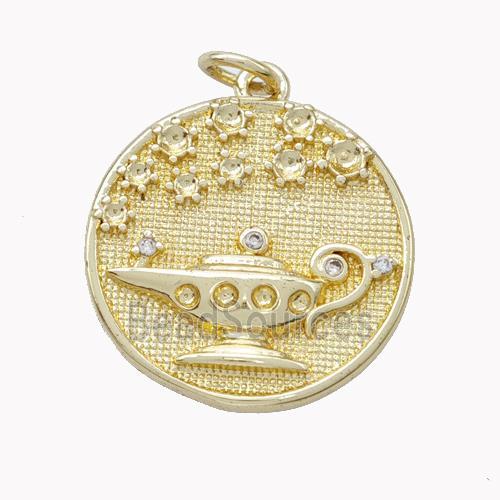 Aladdins Magic Lamp Charms Copper Pendant Pave Zirconia Gold Plated