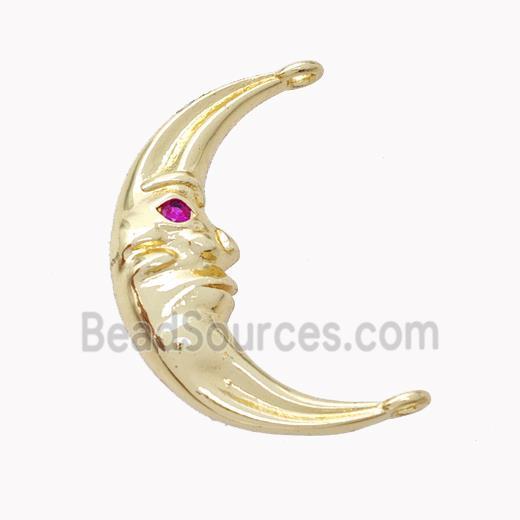 Copper Moon Pendant Pave Zirconia 2loops Gold Plated