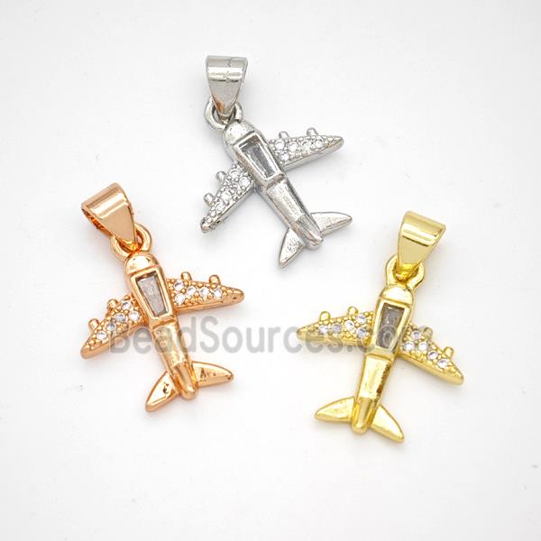 Copper Airplane Pendant Micropave Zirconia Mixed