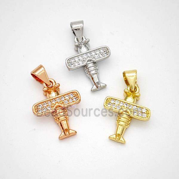 Copper Airplane Pendant Micropave Zirconia Mixed