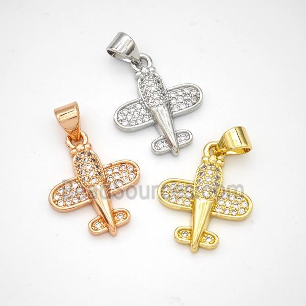 Copper Airplane Pendant Micropave Zirconia Mixed