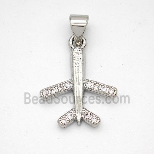 Copper Airplane Pendant Micropave Zirconia Platinum Plated