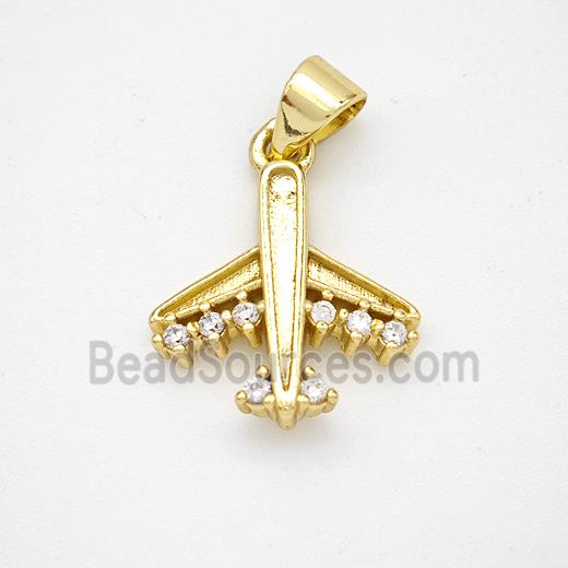 Copper Airplane Pendant Micropave Zirconia Gold Plated