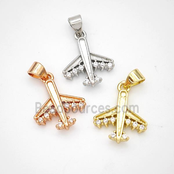 Copper Airplane Pendant Micropave Zirconia Mixed