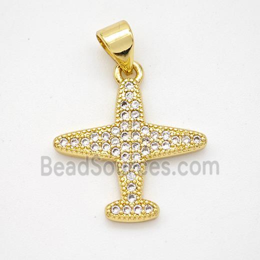 Copper Airplane Pendant Micropave Zirconia Gold Plated