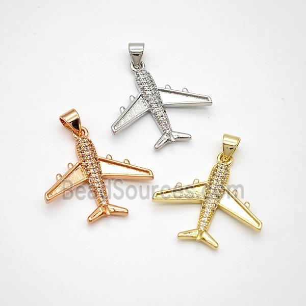 Copper Airplane Pendant Micropave Zirconia Mixed