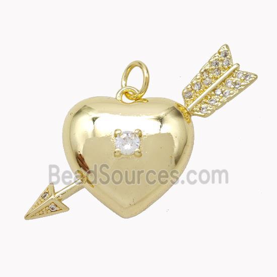 Cupid Arrow Heart Charms Copper Pendant Pave Zirconia Gold Plated