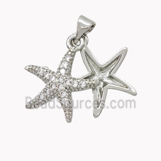 Copper Starfish Pendant Micropave Zirconia Platinum Plated