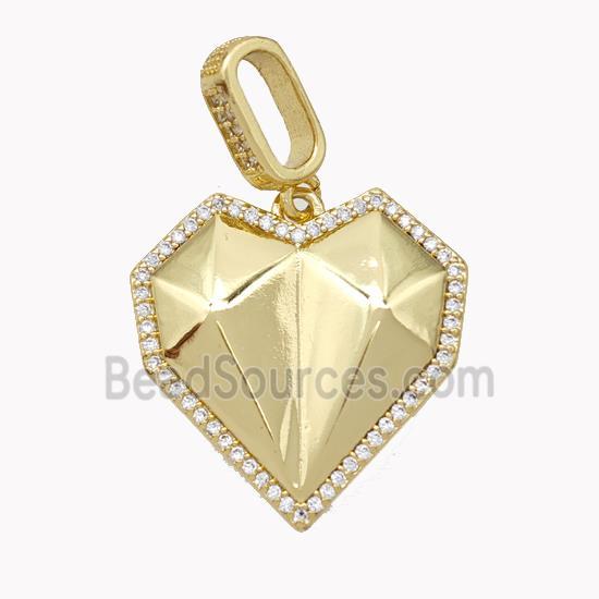 Copper 3D Puffy Heart Pendant Pave Zirconia Gold Plated
