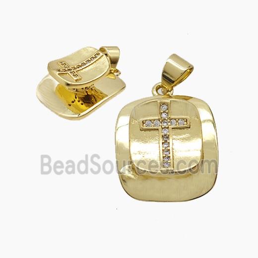 Copper Cross Pendant Pave Zirconia Rectangle Gold Plated